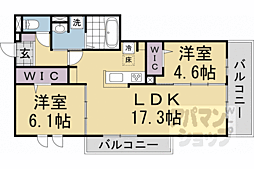 リベルテ四条梅津 2LDKの間取図画像