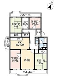 UR都市機構洛西竹の里団地6棟 4LDKの間取図画像