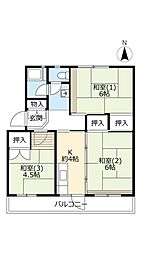 UR都市機構桃山南団地3棟 3Kの間取図画像