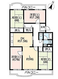UR都市機構洛西竹の里団地6棟 4LDKの間取図画像