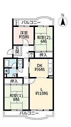 UR都市機構洛西竹の里団地6棟 3LDKの間取図画像