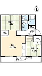 UR都市機構桃山南団地3棟 2DKの間取図画像