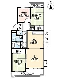 UR都市機構洛西竹の里団地6棟 3LDKの間取図画像