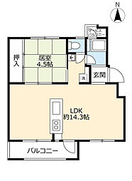 UR都市機構観月橋団地3棟 1LDKの間取図画像
