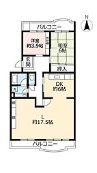 UR都市機構洛西竹の里団地6棟 2LDKの間取図画像