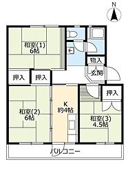 UR都市機構桃山南団地3棟 2DKの間取図画像