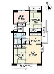UR都市機構奈良青山一丁目団地5棟 3LDKの間取図画像
