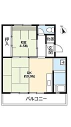 UR都市機構西大和星和台団地8号棟 1DKの間取図画像