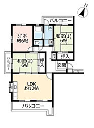 UR都市機構奈良青山一丁目団地5棟 3LDKの間取図画像
