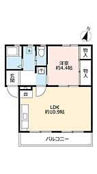 UR都市機構中登美団地C-3 1LDKの間取図画像