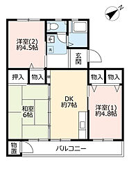 UR都市機構中登美団地C-3 3DKの間取図画像