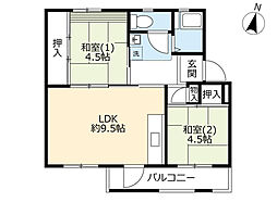 UR都市機構西大和片岡台団地3号 2LDKの間取図画像