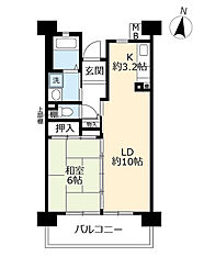 UR都市機構奈良学園前・鶴舞4号棟 1LDKの間取図画像