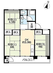 UR都市機構中登美団地C-3 3DKの間取図画像