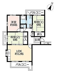 UR都市機構奈良青山一丁目団地5棟 3LDKの間取図画像