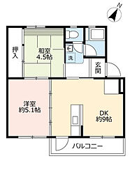 UR都市機構中登美団地C-3 2DKの間取図画像
