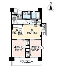 UR都市機構奈良学園前・鶴舞4号棟 2DKの間取図画像
