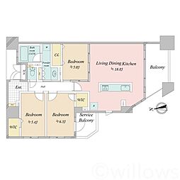 レーベンハイム西新井クランポート 3LDKの間取図画像