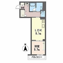 ロイヤルテラス西大寺 401 2階1LDKの間取り