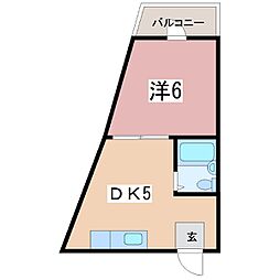 ピーチジョー県大 1DKの間取図画像