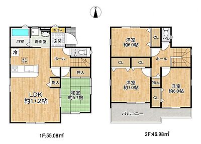 間取り：2F全室6帖以上&2面採光！！