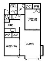 キャメロン1.2 202 ｜ 北海道旭川市東旭川北一条2丁目2番地14号（賃貸アパート2LDK・2階・56.70㎡） その2