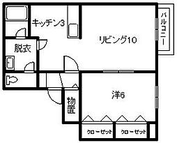 サウスコーポB 1LDKの間取図画像