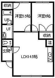 サンピア渡辺2A館 2LDKの間取図画像