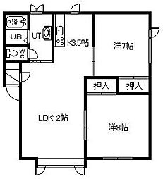 3条ハイツ 2LDKの間取図画像