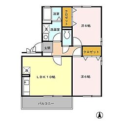 サンフルさがみ野B 2LDKの間取図画像