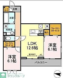 アベニール大倉山 2階2LDKの間取り