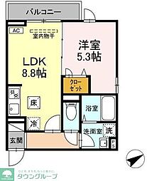 D'Bless西谷 1LDKの間取図画像