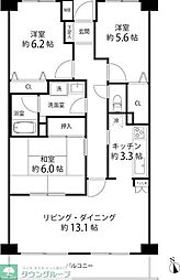 岸根公園ハイツ 3LDKの間取図画像