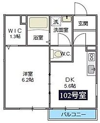 チェリーブロッサム東寺尾 1DKの間取図画像
