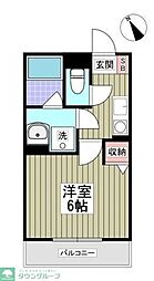 パルトネール東久保 1Kの間取図画像