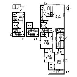 (仮)渋谷区本町HK0324 新築賃貸住宅 3LDKの間取図画像