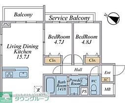 CALM大塚 2LDKの間取図画像