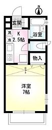 ピースドミトリーＢ 2階1Kの間取り