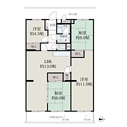 宇治大久保コープB棟 4LDKの間取図画像