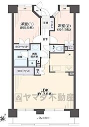 パークエステート博多 2LDKの間取図画像