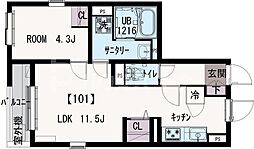 IXO陽桜 1階1LDKの間取り