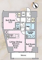 ラグゼナ北千住II 9階2LDKの間取り