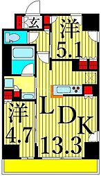 ワンルーフレジデンス西日暮里 2LDKの間取図画像