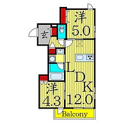 荒川区町屋1丁目マンション 2LDKの間取図画像
