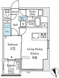 コージーコート谷中 1LDKの間取図画像