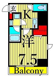 アイル日暮里 1Kの間取図画像