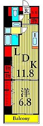 コスモグランス東日暮里 1LDKの間取図画像