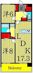 ロイヤルパークス梅島 2LDKの間取図画像