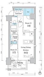 デュオフラッツ台東三ノ輪 2LDKの間取図画像