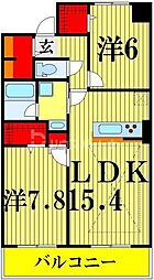 ロイヤルパークス新田 2LDKの間取図画像